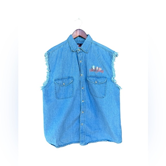 Vintage Y2K Sturgis Biker Denim Button Sleeveless Men’s Shirt Motorcycle Grunge - Picture 3 of 7